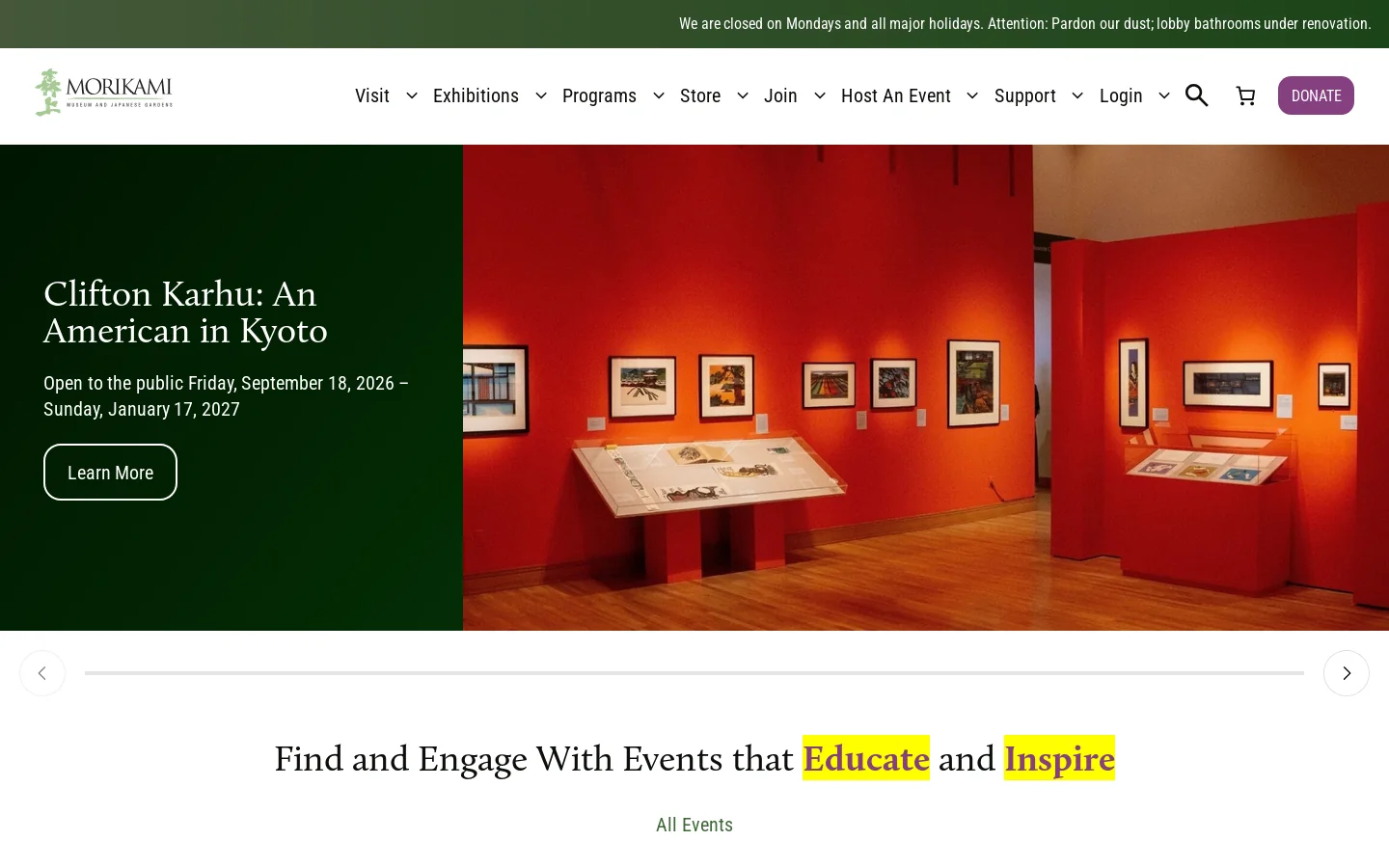 Morikami Museum and Japanese Gardens Homepage screenshot