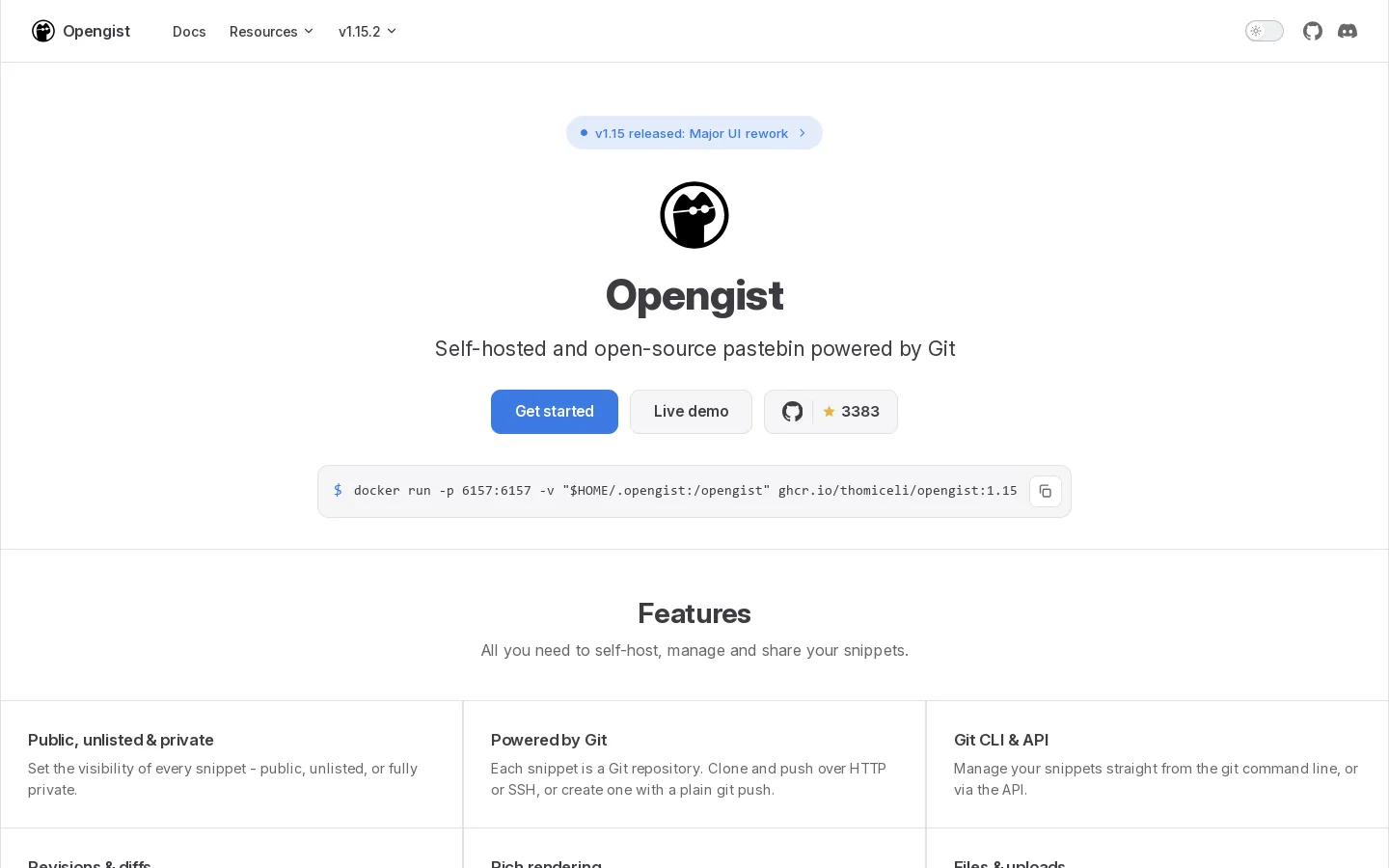 Opengist Homepage screenshot