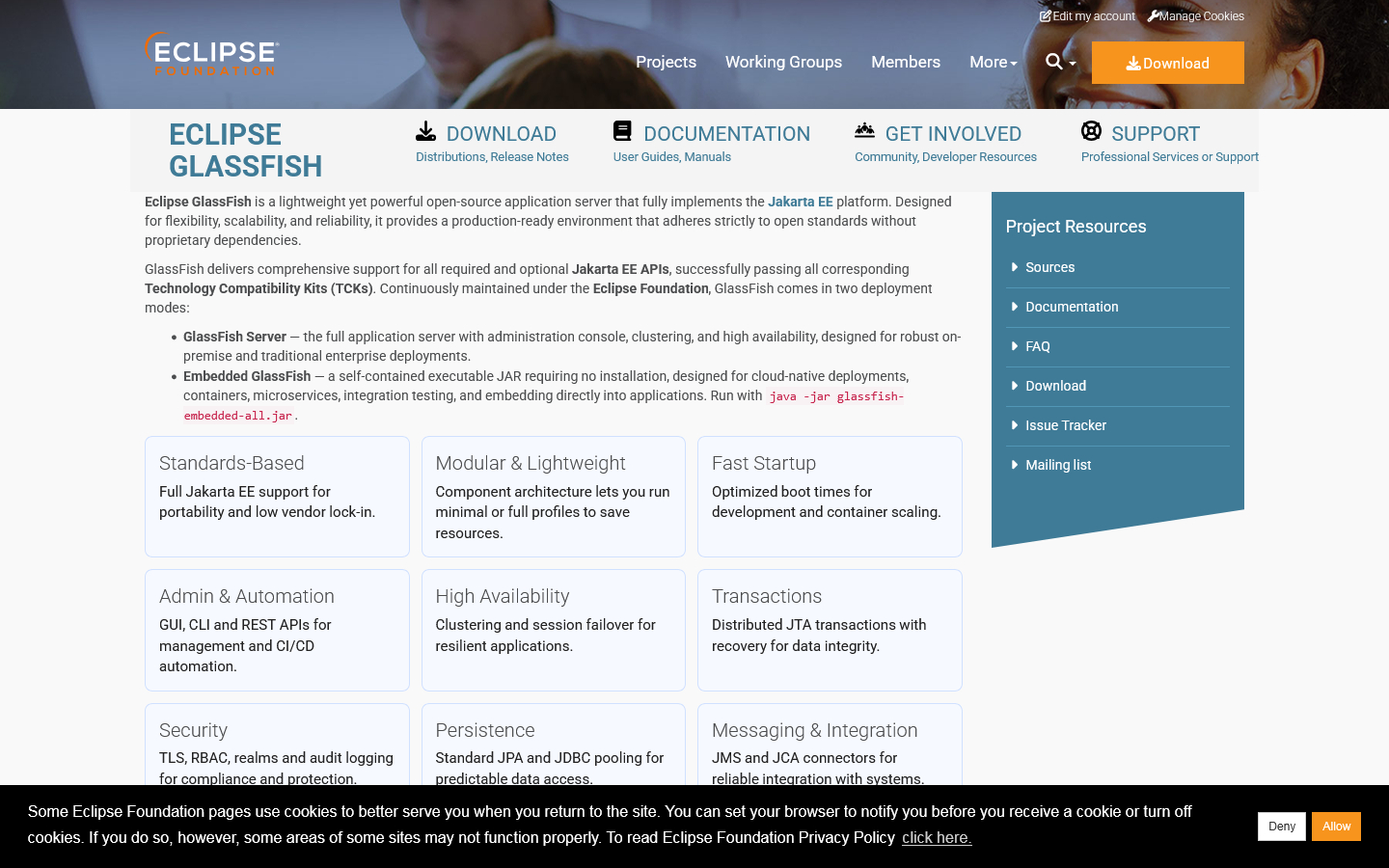 Eclipse GlassFish Homepage screenshot