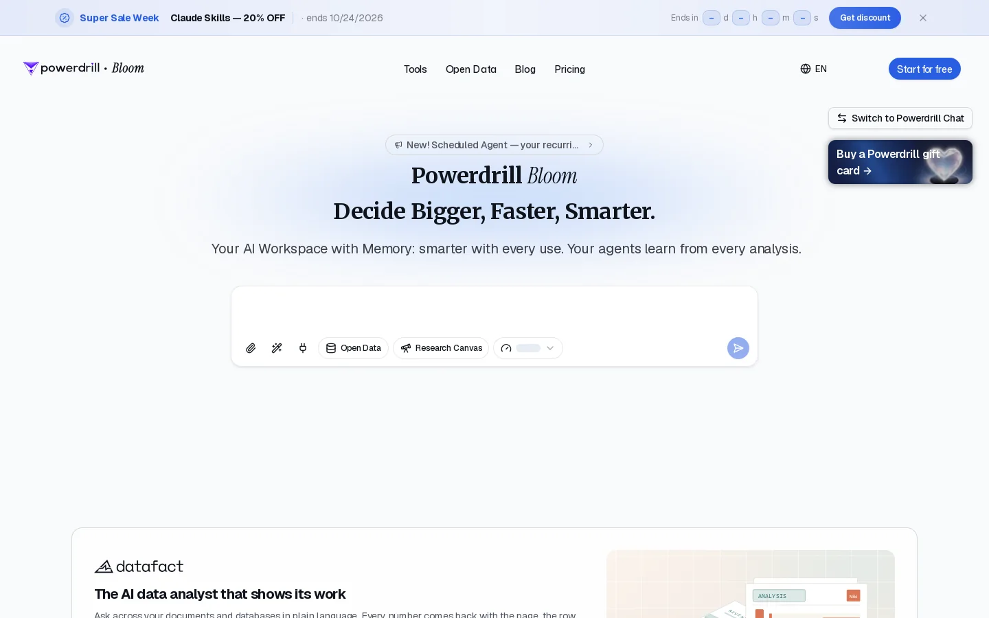 Powerdrill Bloom Homepage screenshot