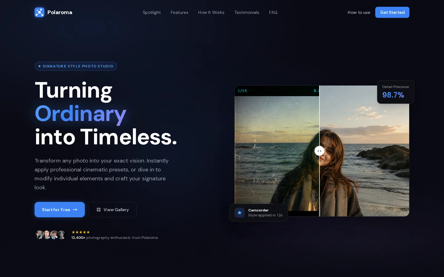 Polaroma Homepage screenshot