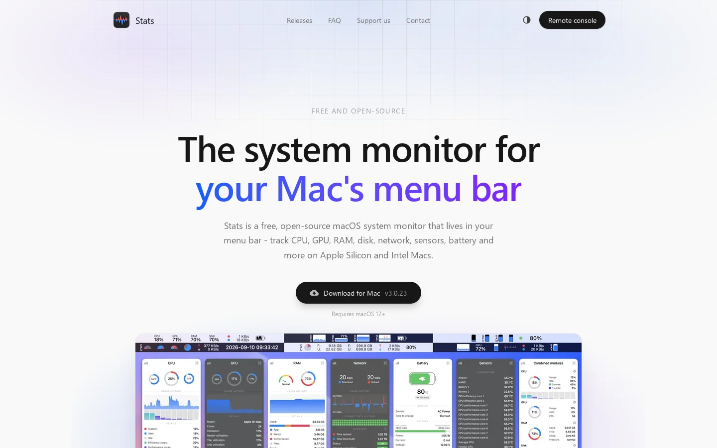 Stats - Free macOS Menu Bar System Monitor Homepage screenshot