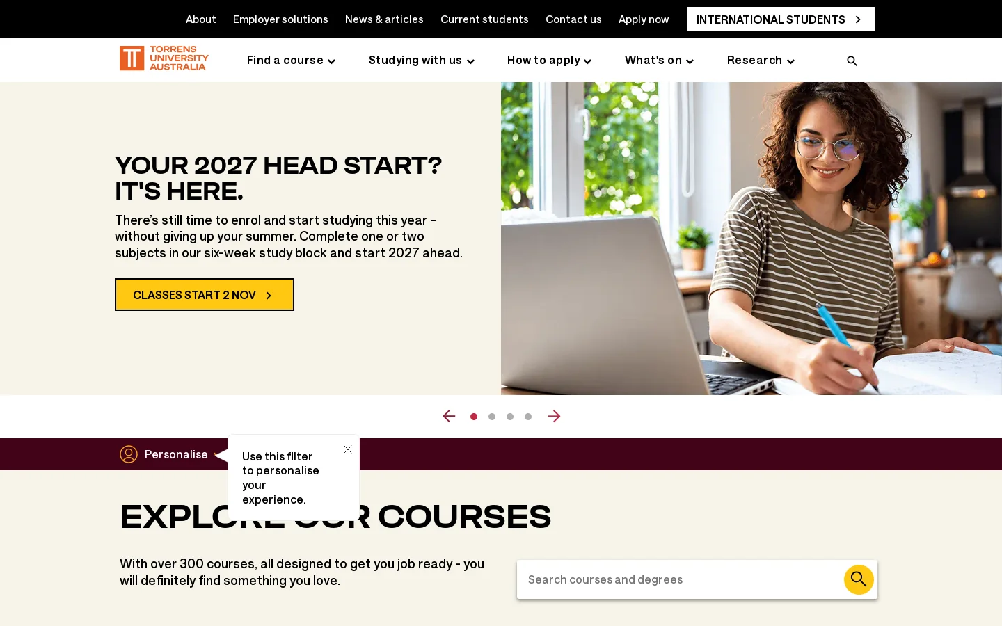 Torrens University Australia Homepage screenshot