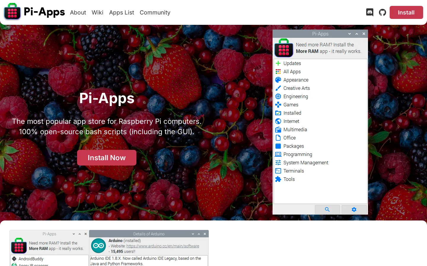 Pi-Apps Homepage screenshot