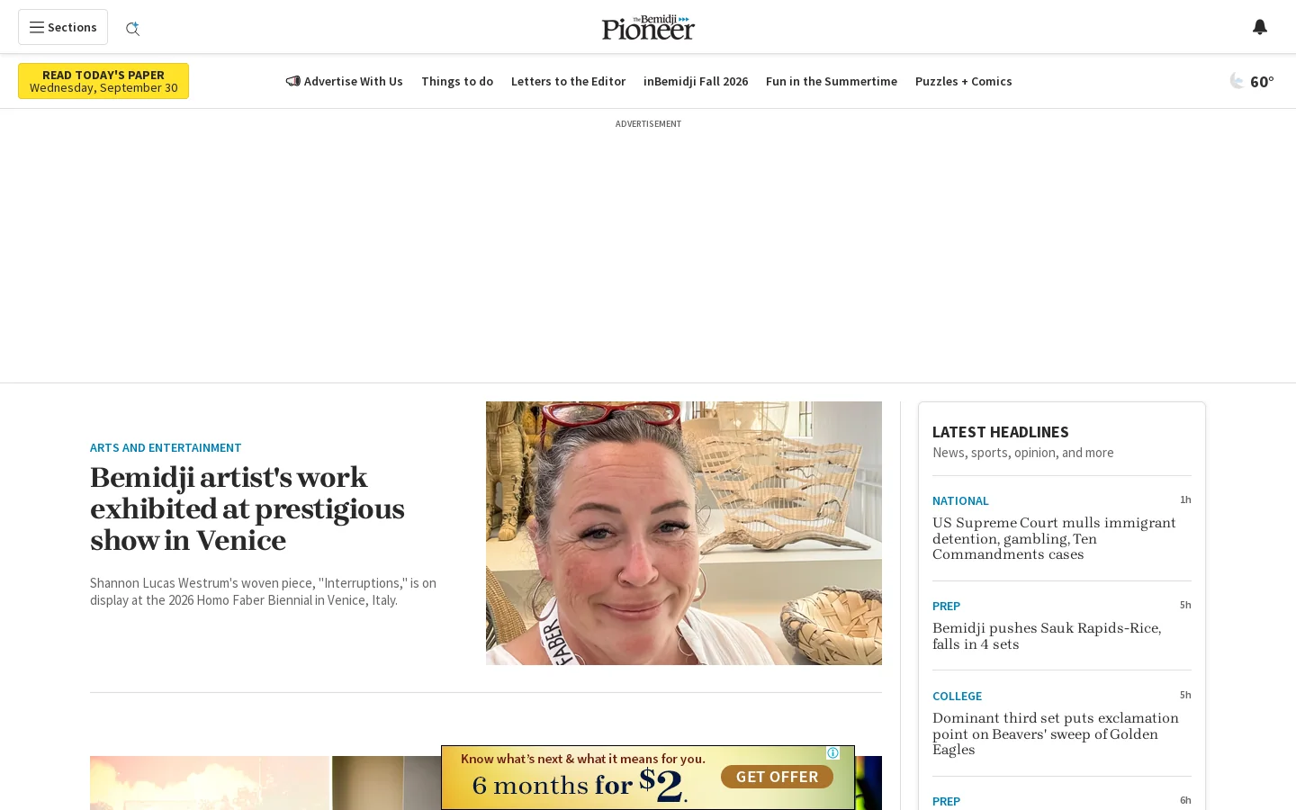 The Bemidji Pioneer | Bemidji, Minnesota Homepage screenshot