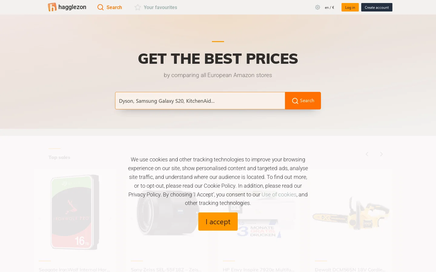 Compare prices across all European Amazon stores Homepage screenshot