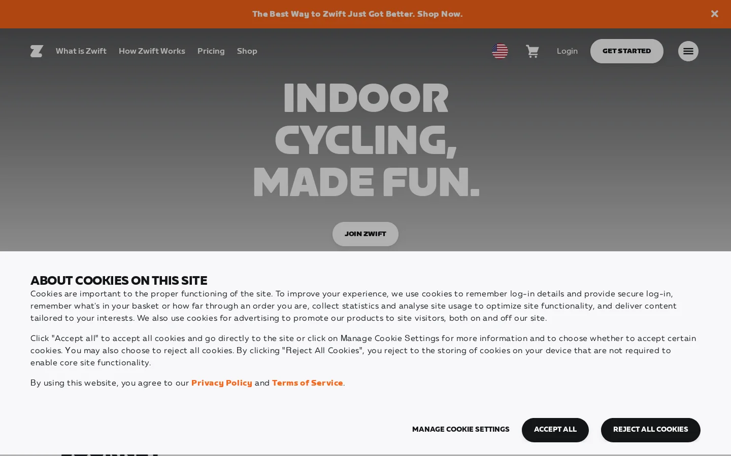 Zwift Homepage screenshot