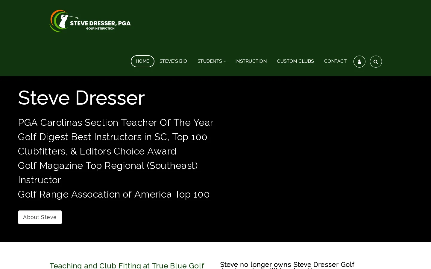 Steve Dresser Golf School | Best Top Rated Myrtle Beach SC Golf School | Golf Training Clinics | Golf School Vacations | Beginner to Advanced Golf Lessons Homepage screenshot