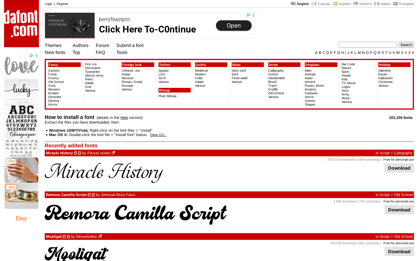 DaFont Homepage screenshot