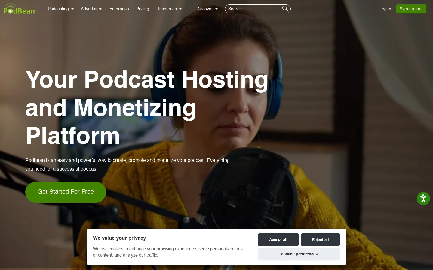 Podbean Homepage screenshot