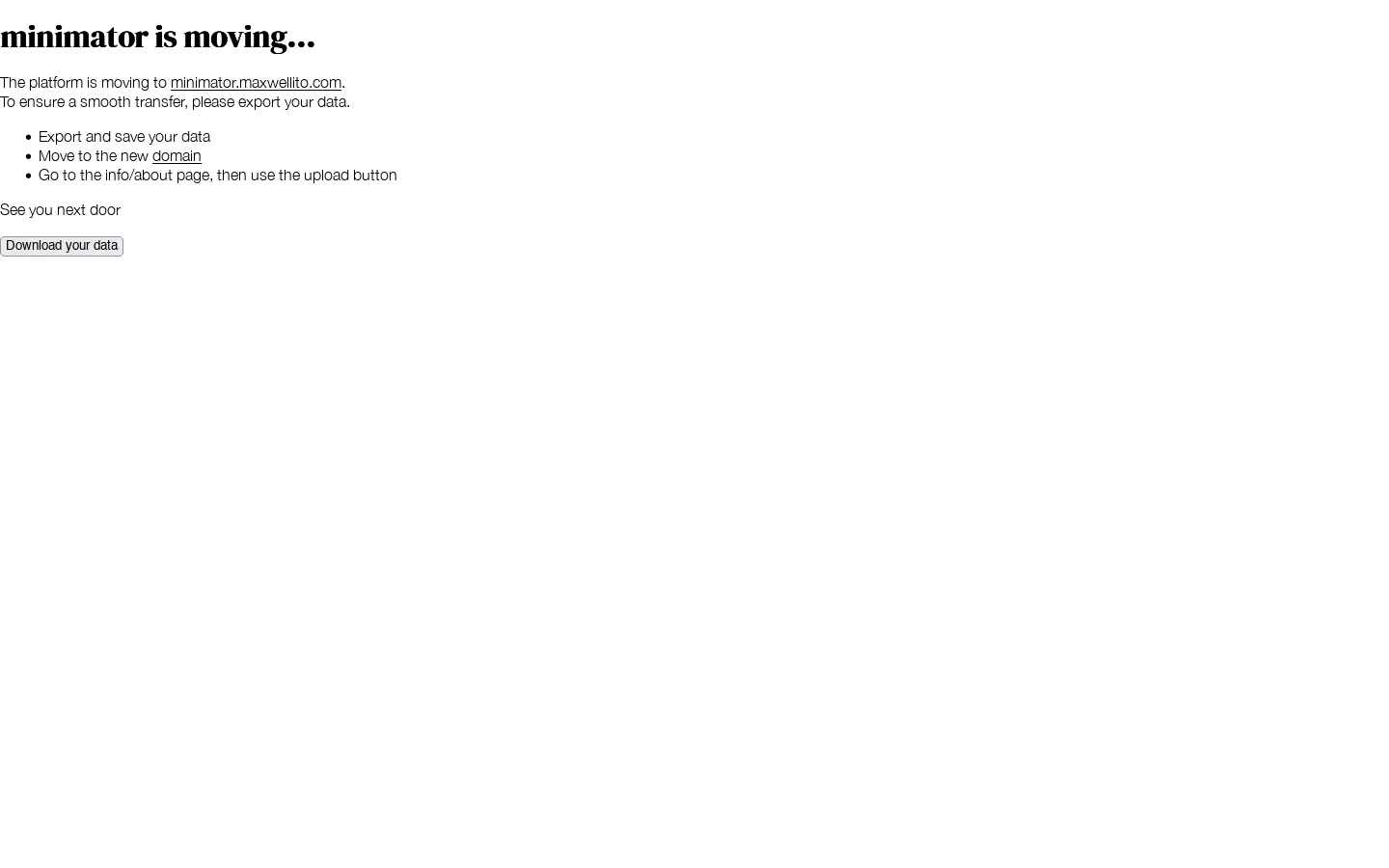 minimator Homepage screenshot
