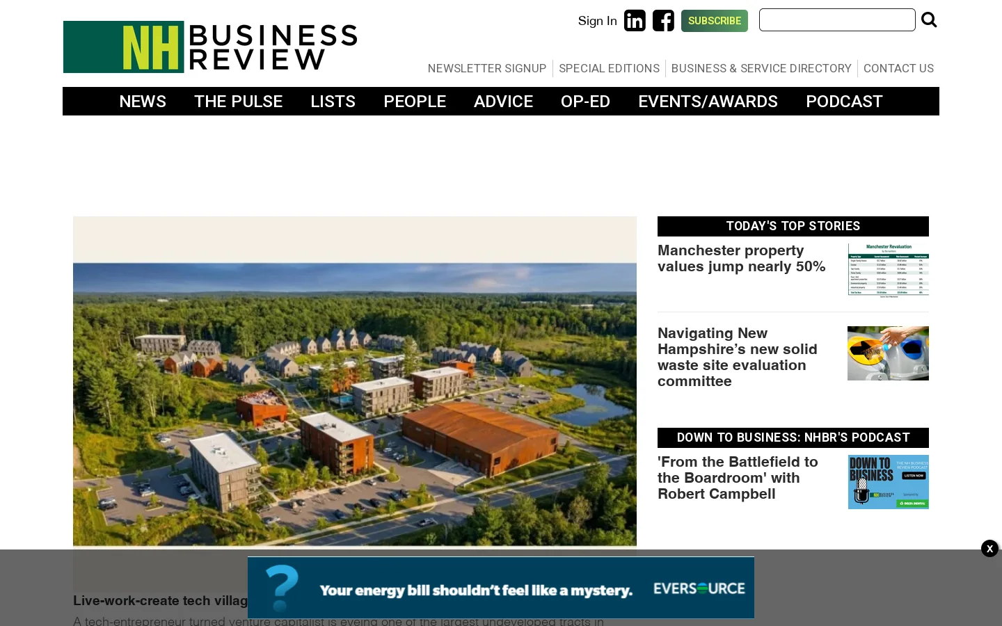 NH Business Review Homepage screenshot