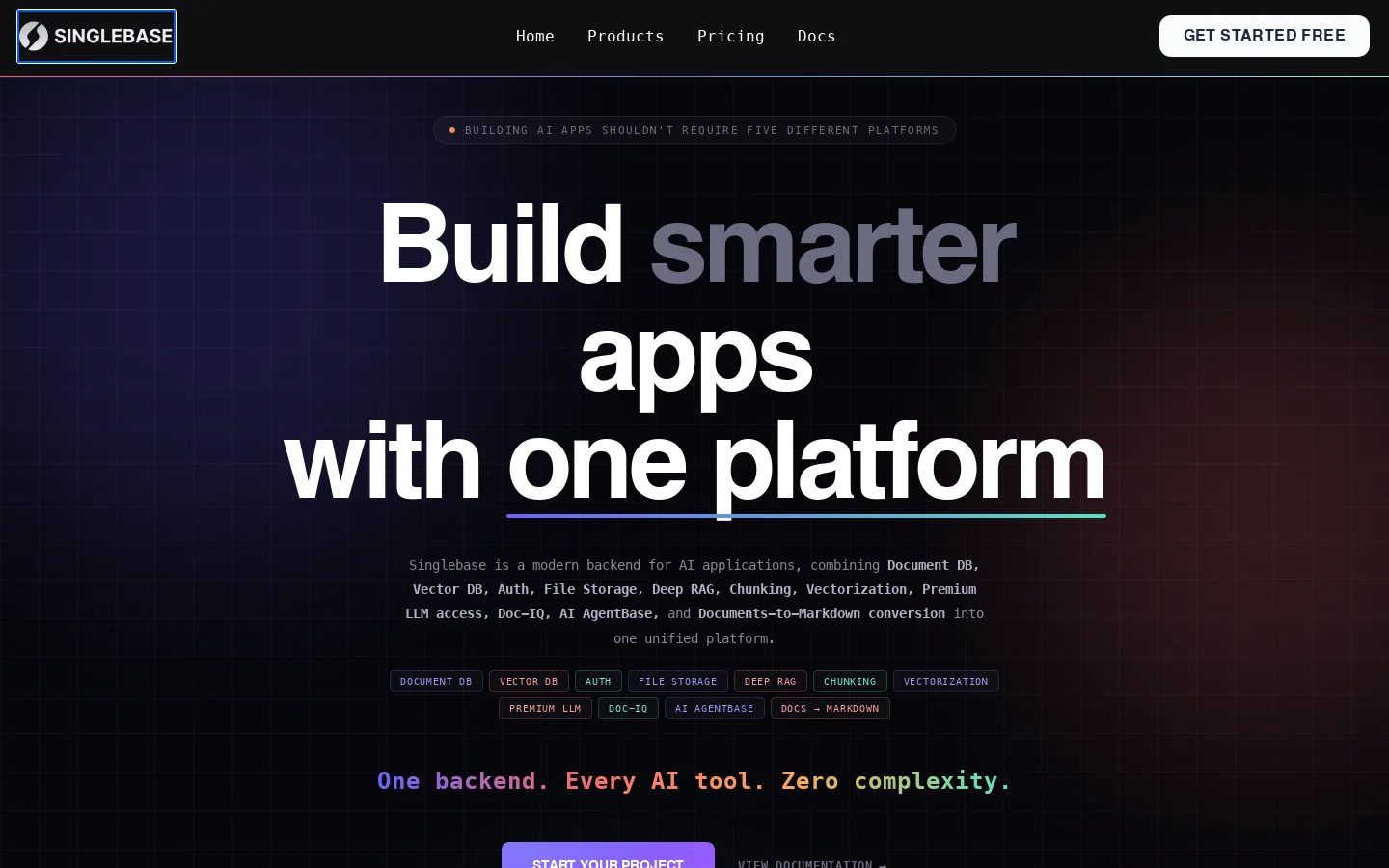 Singlebase Homepage screenshot