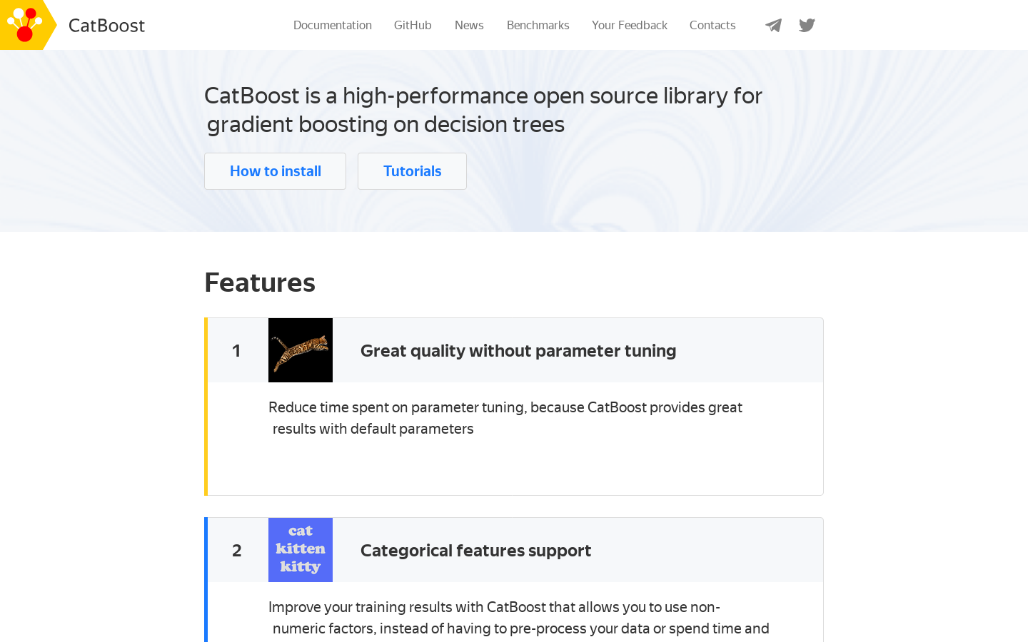 CatBoost Homepage screenshot