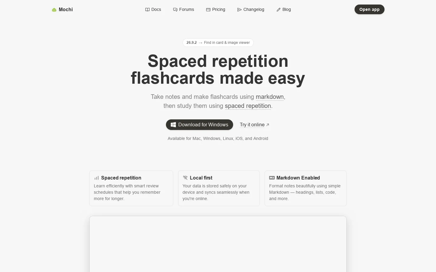 Mochi Homepage screenshot