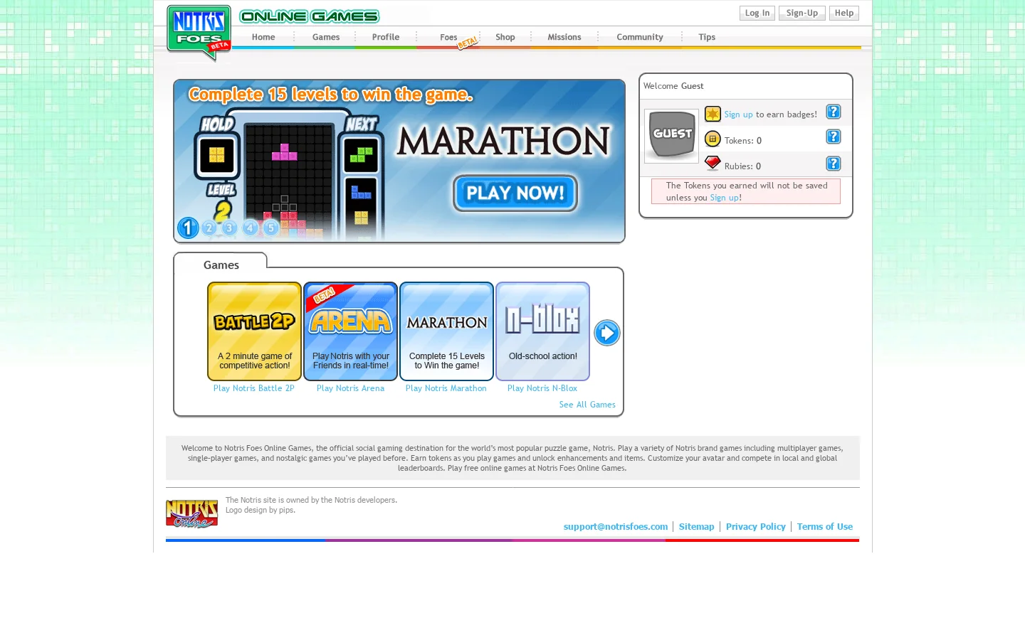 Notris Foes Online Games Homepage screenshot