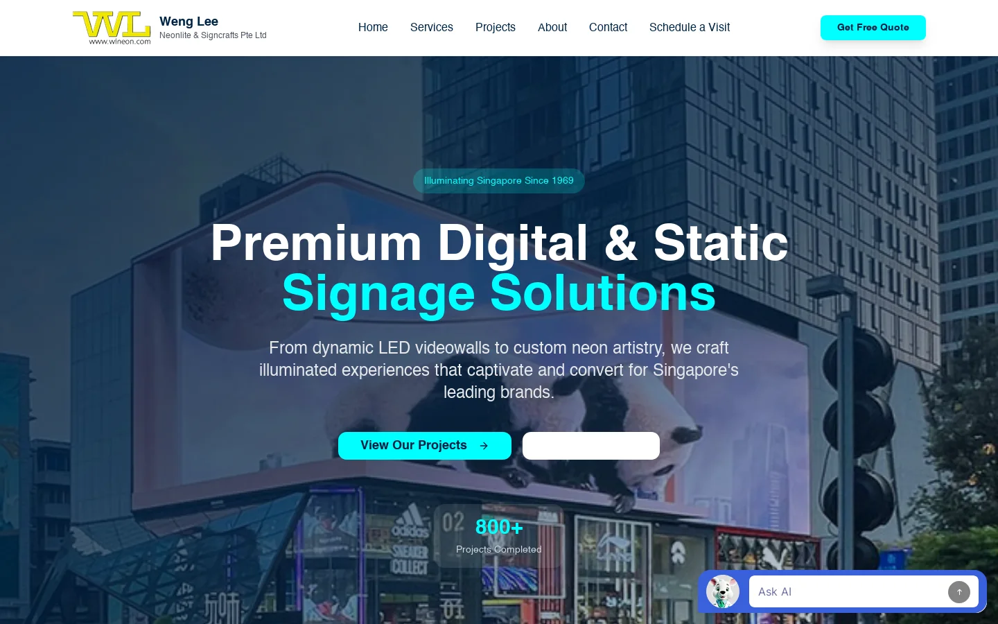 Premium Signage Solutions Singapore | LED Video Walls & Neon Signs Homepage screenshot