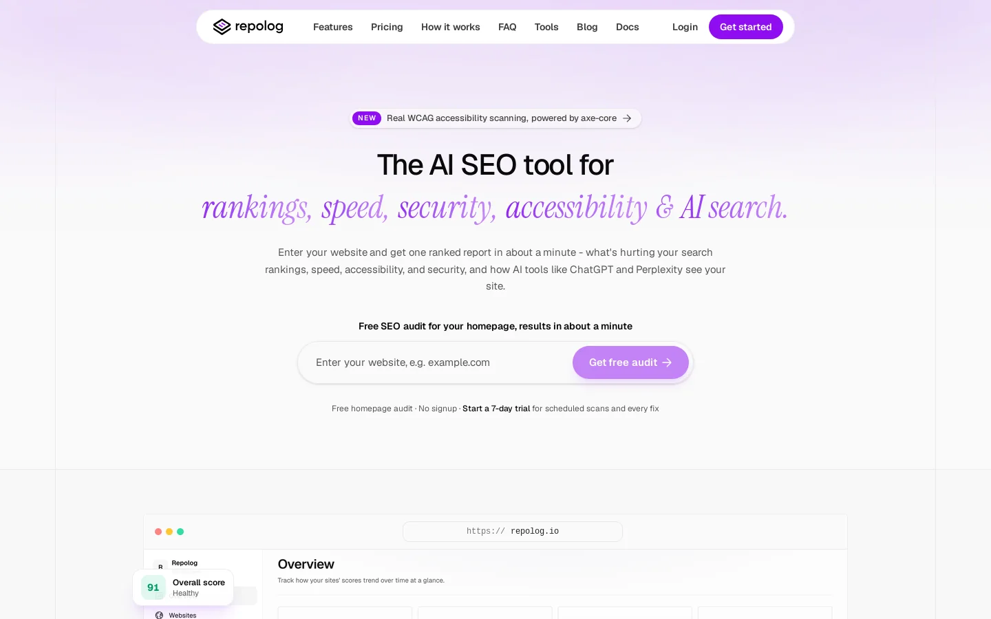 Repolog Homepage screenshot