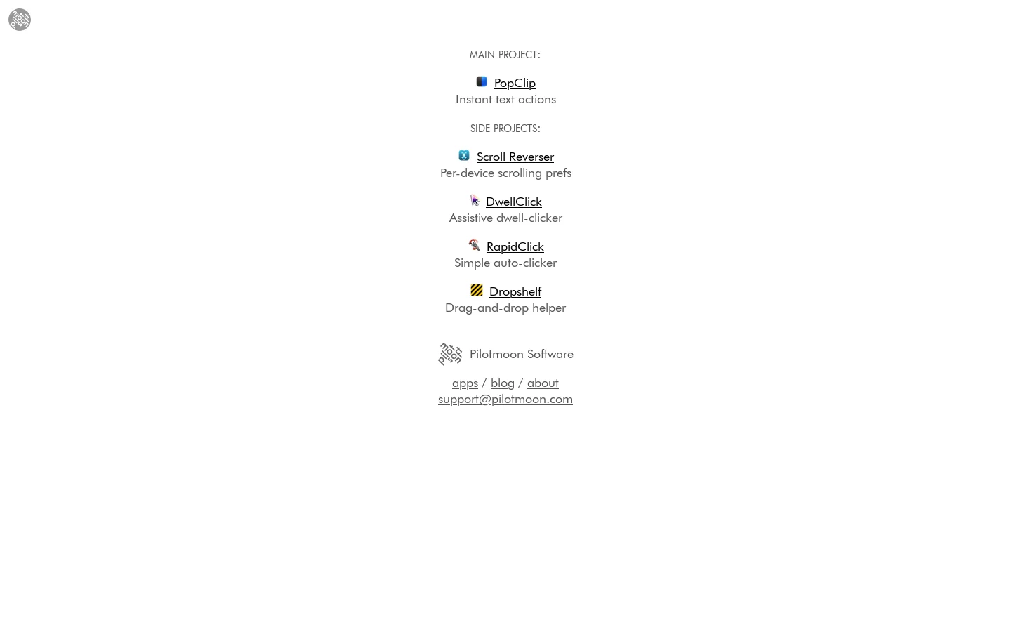 Pilotmoon Software Homepage screenshot