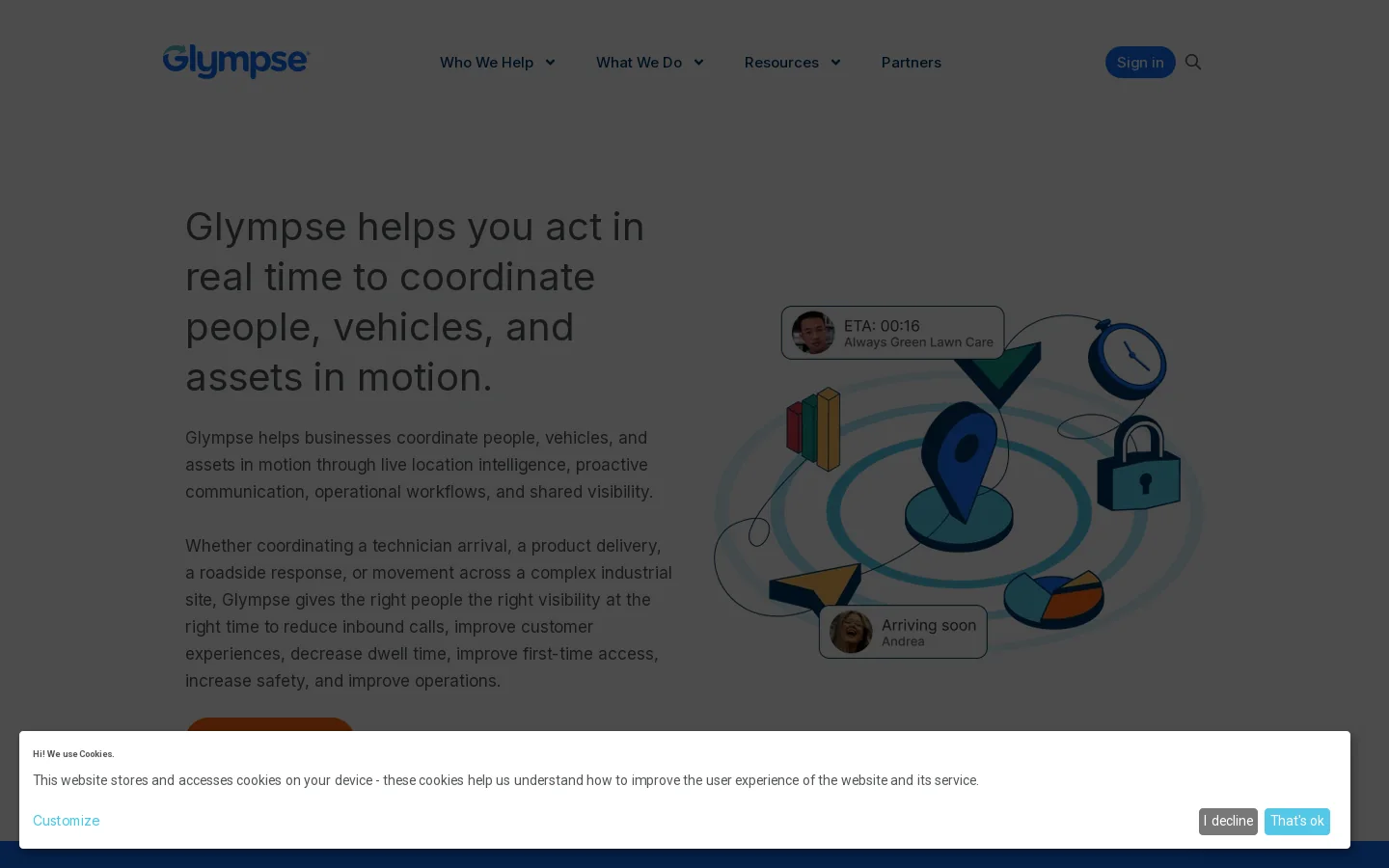 Streamline operations and enhance productivity with real-time location intelligence - Glympse Homepage screenshot