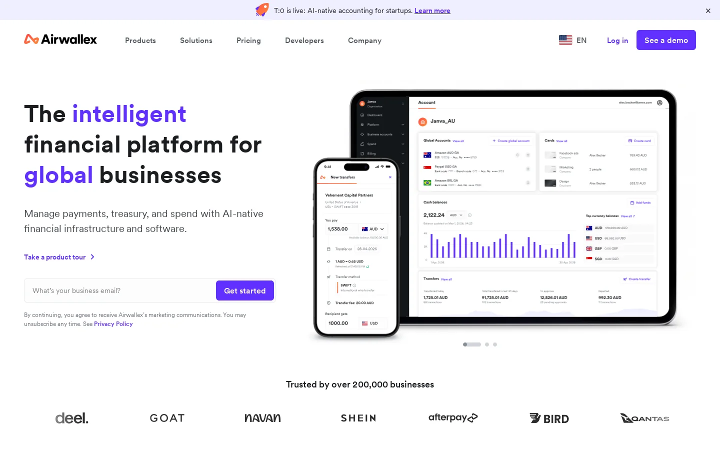 Airwallex US Homepage screenshot