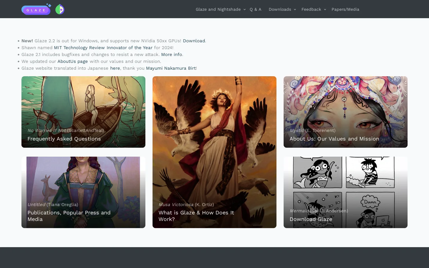 Glaze Homepage screenshot