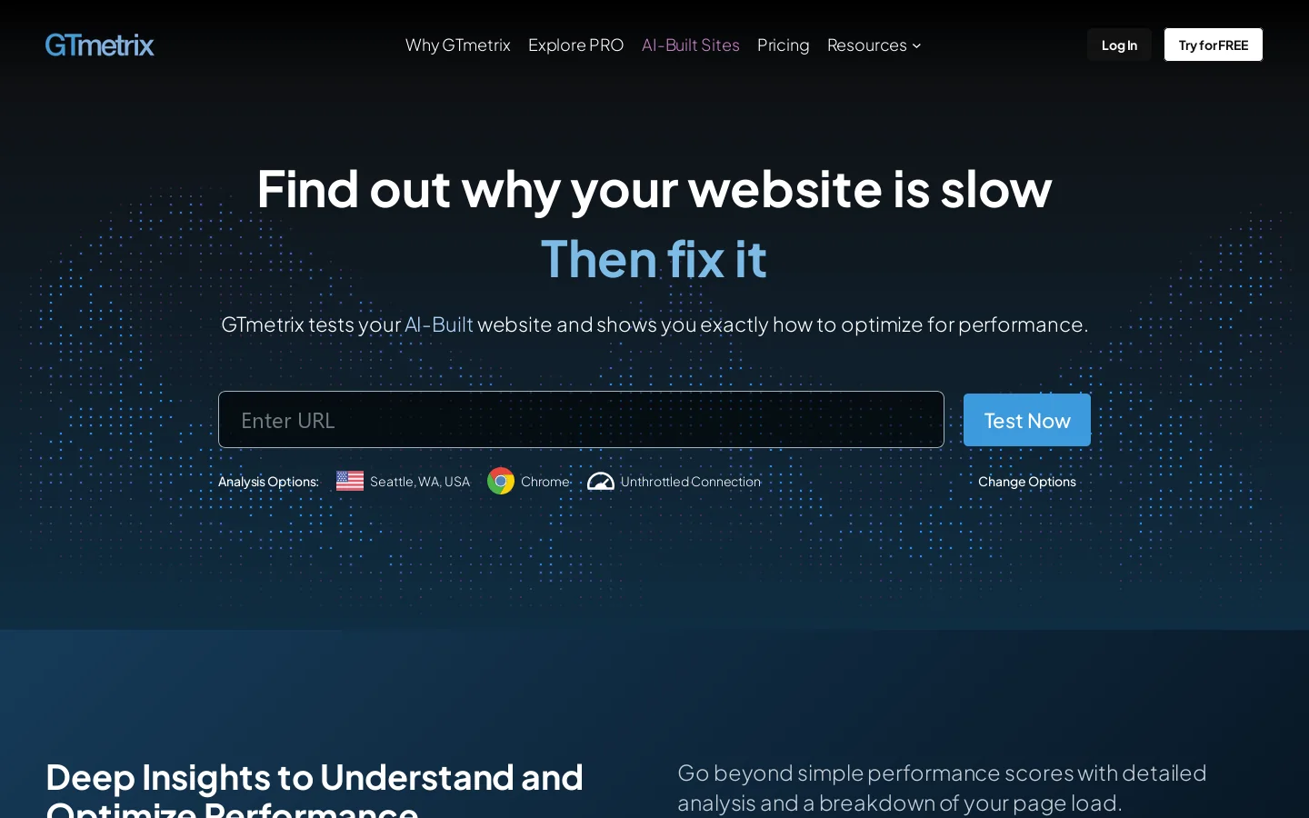 GTmetrix Homepage screenshot