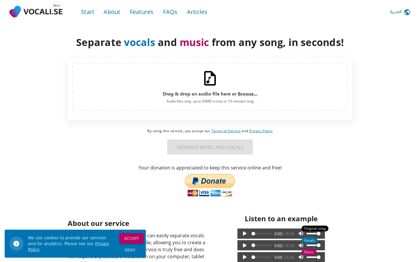 Vocali.se Homepage screenshot