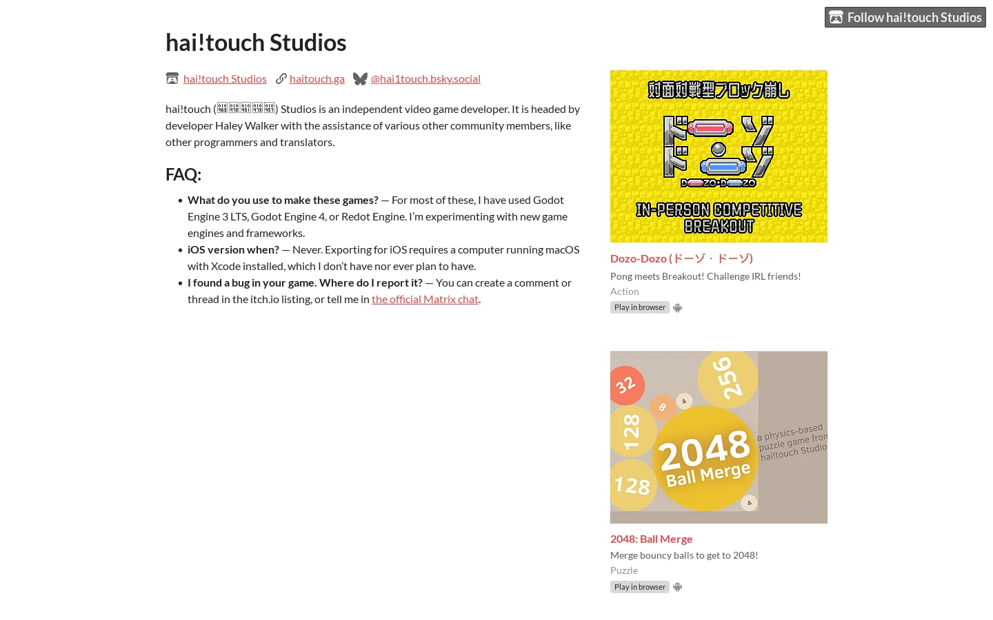 hai!touch Studios Homepage screenshot
