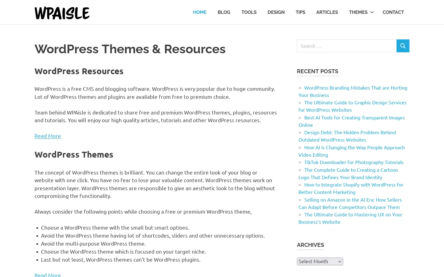 WordPress Themes, Tutorials and Resources Homepage screenshot