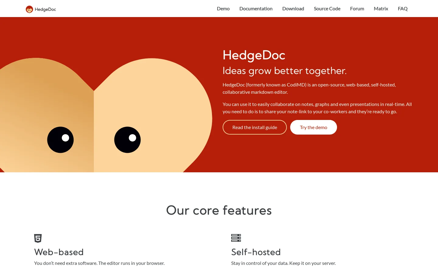 HedgeDoc Homepage screenshot