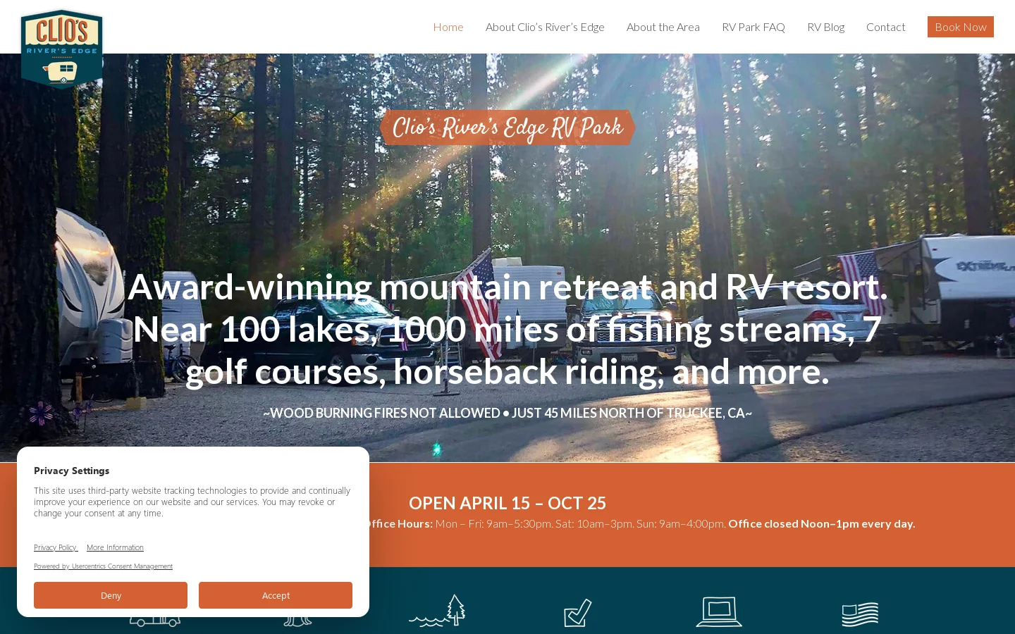 Clios Rivers Edge RV Park | RV Camping, Clio RV Park Homepage screenshot