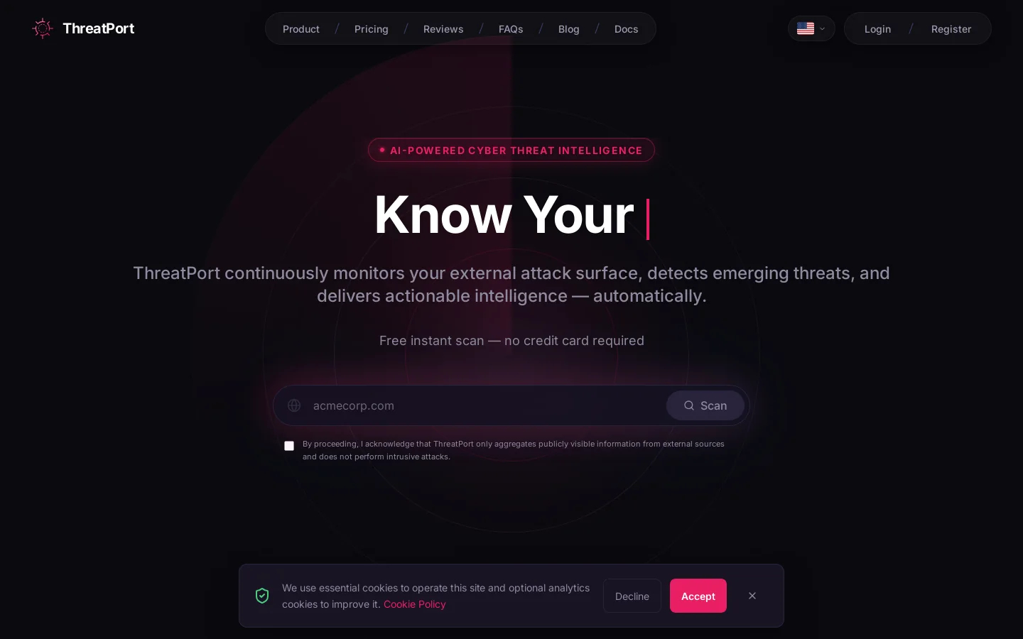 ThreatPort Homepage screenshot