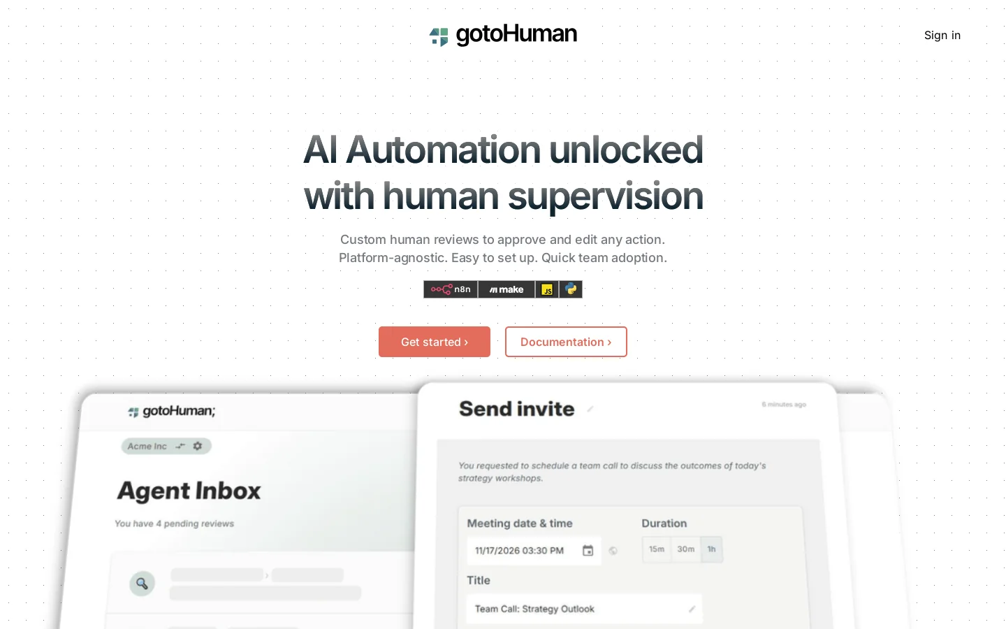 gotoHuman Homepage screenshot