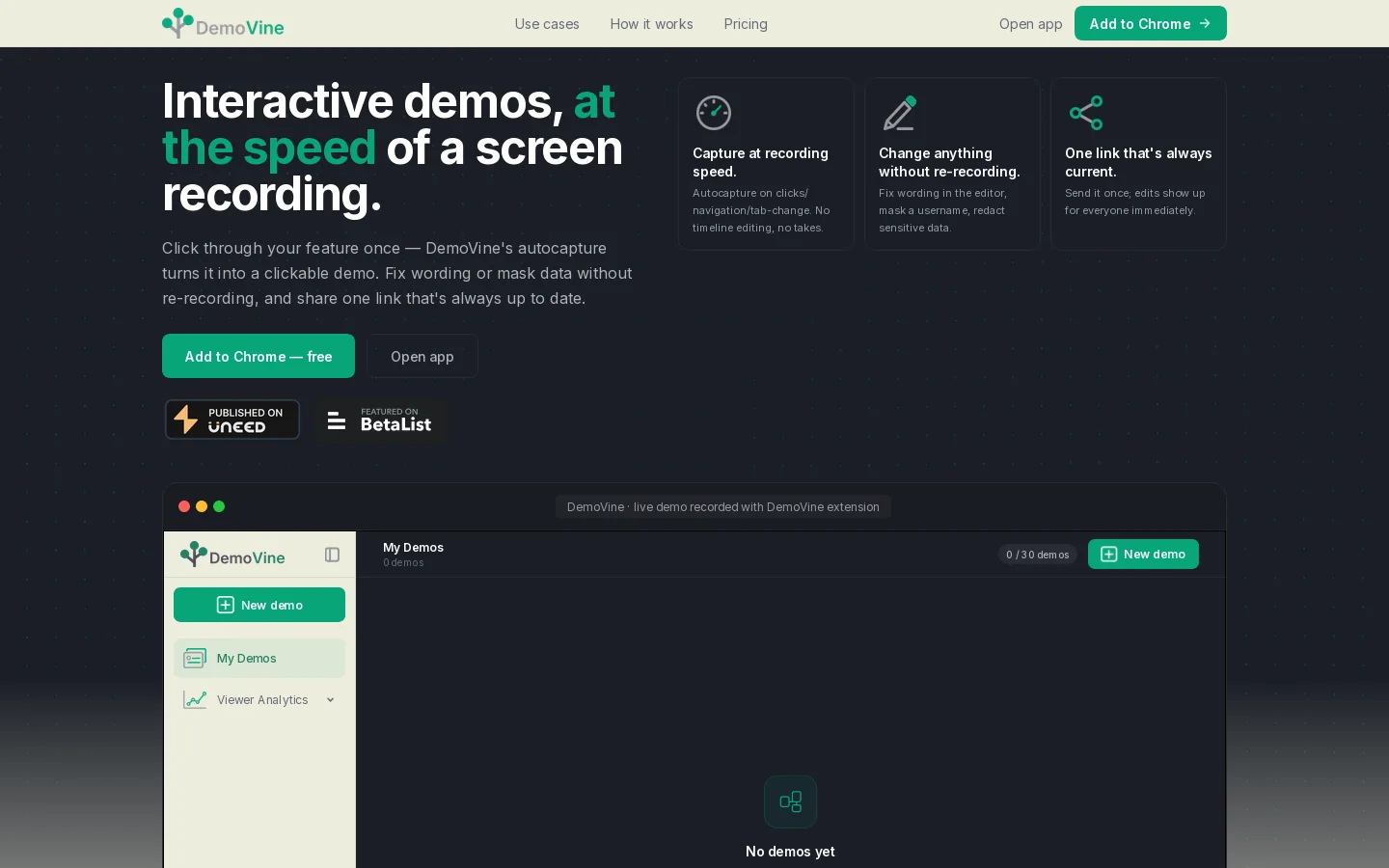 DemoVine Homepage screenshot
