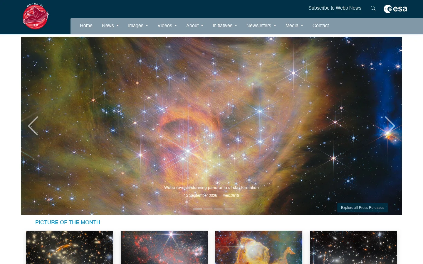 ESA/Webb Homepage screenshot