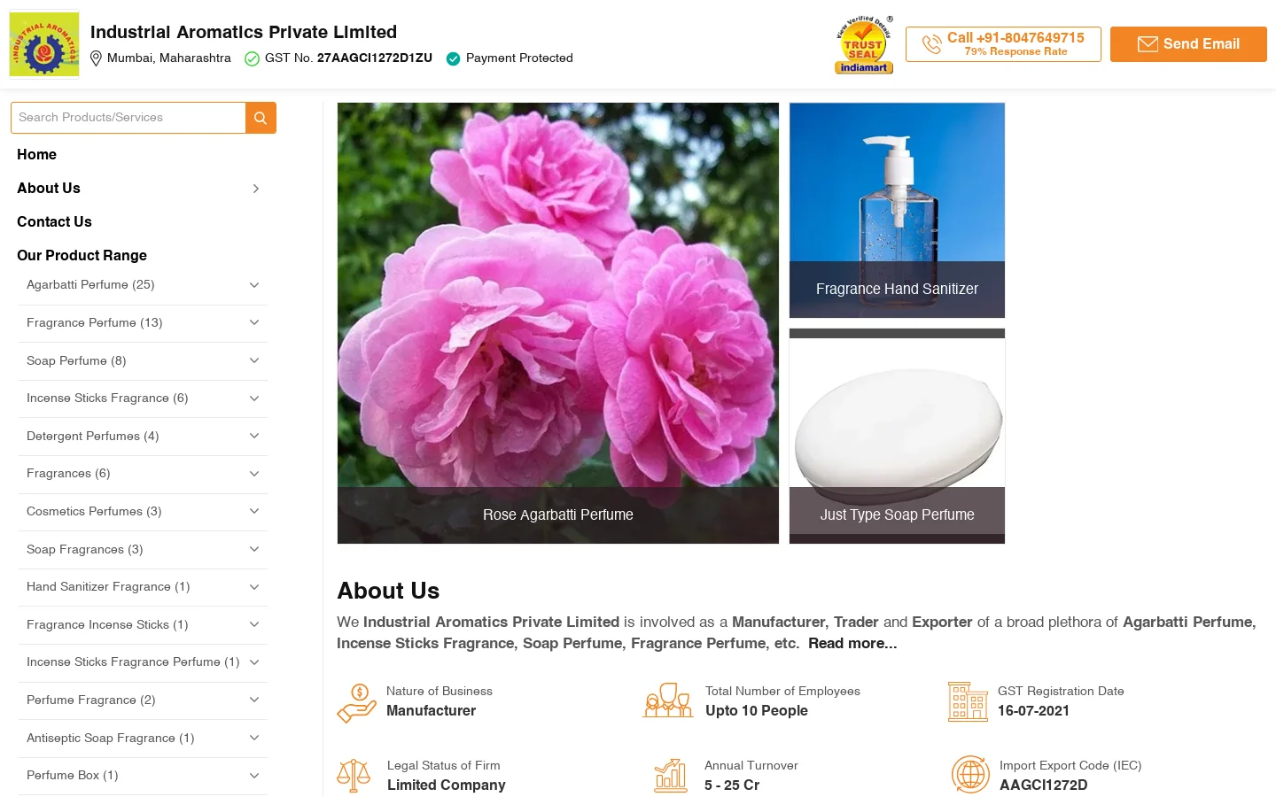 Manufacturer of Agarbatti Perfume by Industrial Aromatics Private Limited, Mumbai Homepage screenshot