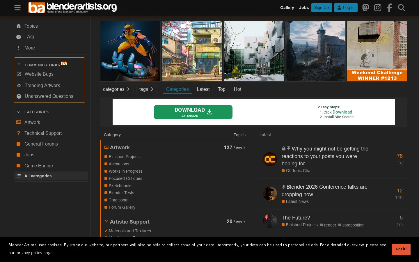 Blender Artists Community Homepage screenshot
