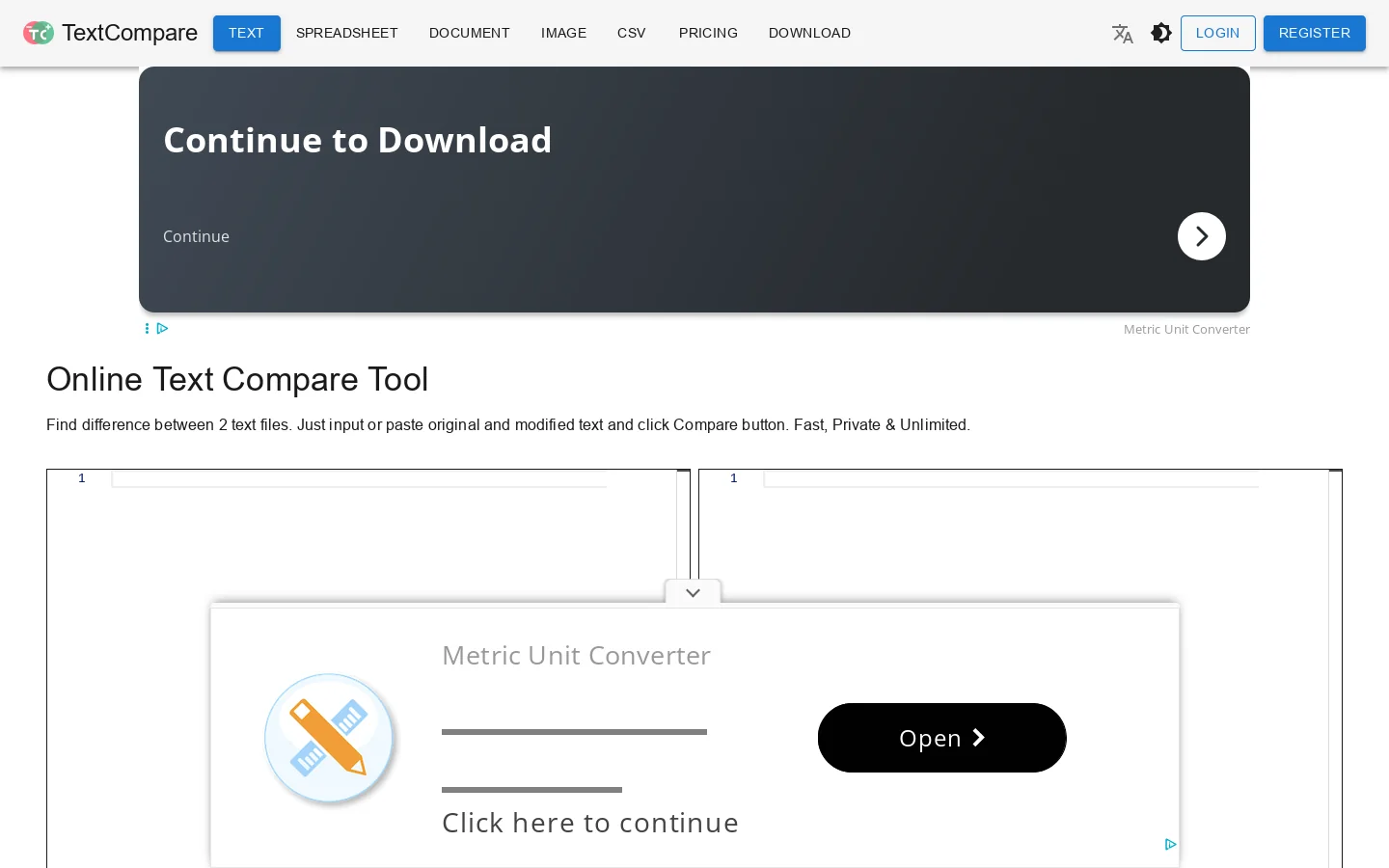 Online Text Compare Tool Homepage screenshot