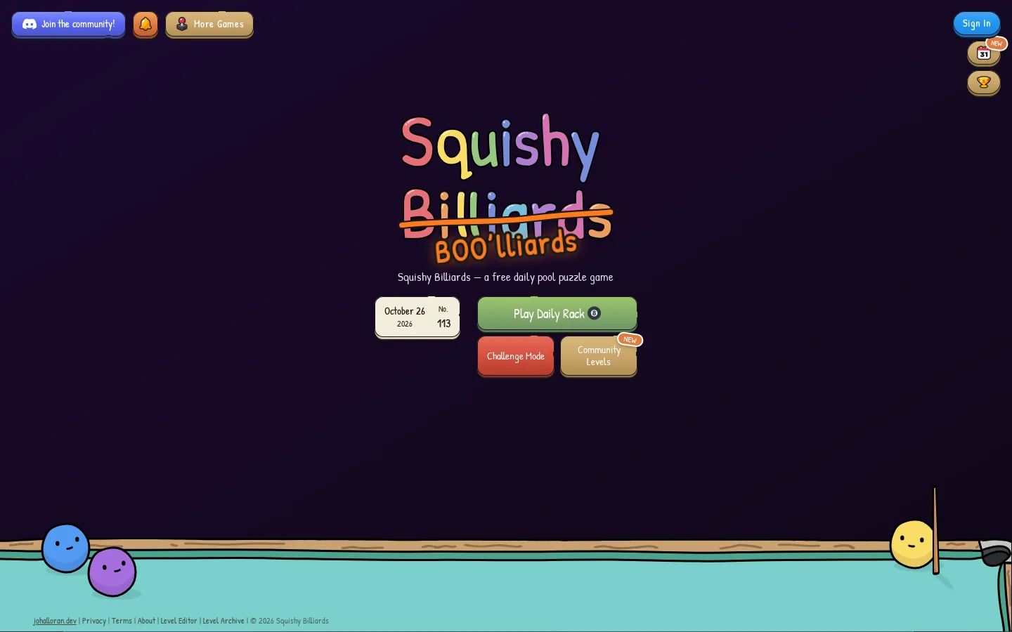 Squishy Billiards Homepage screenshot