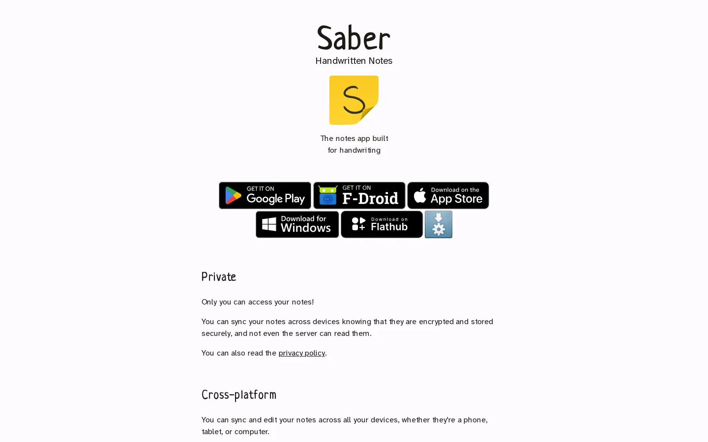Saber Homepage screenshot