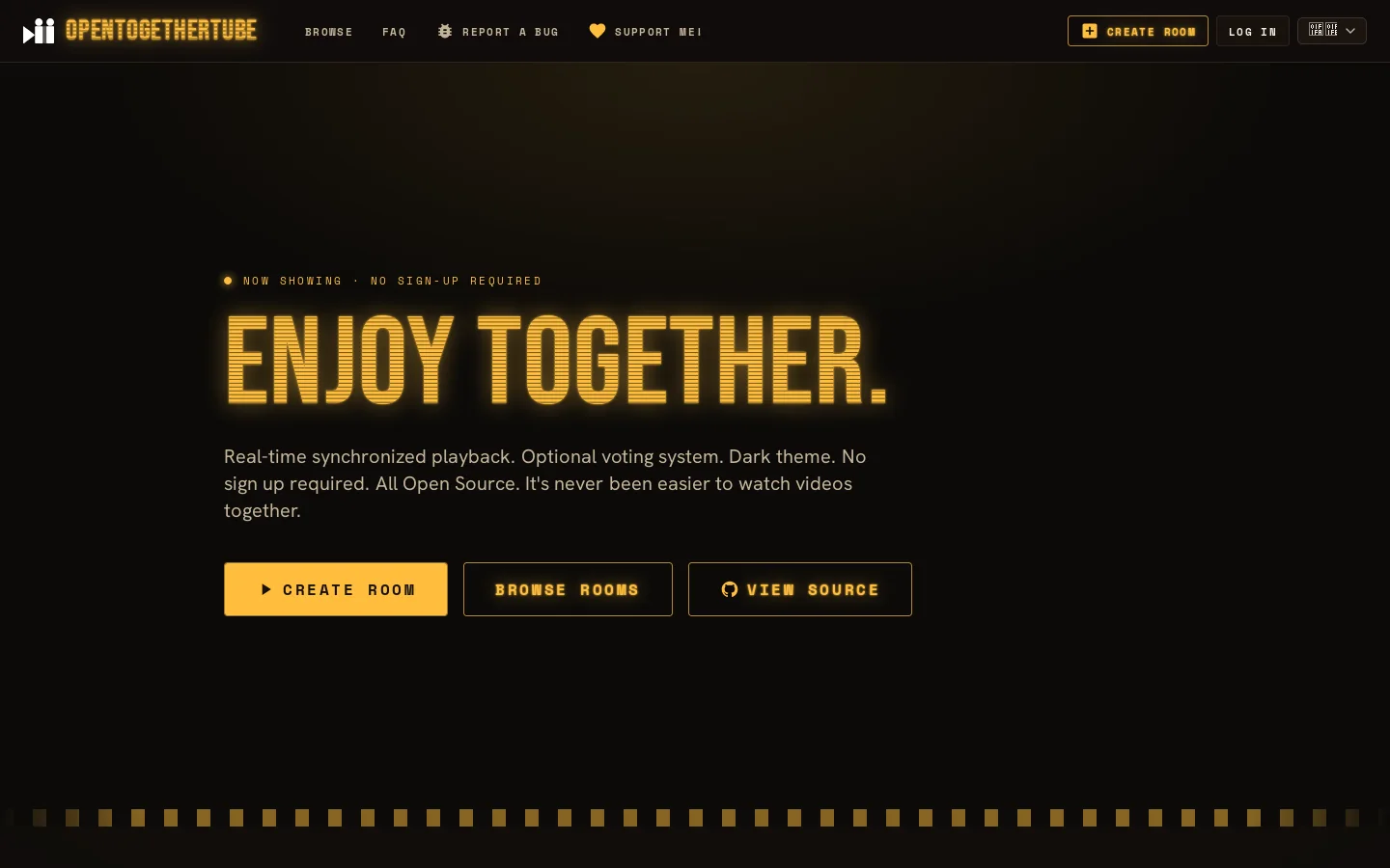 OpenTogetherTube Homepage screenshot