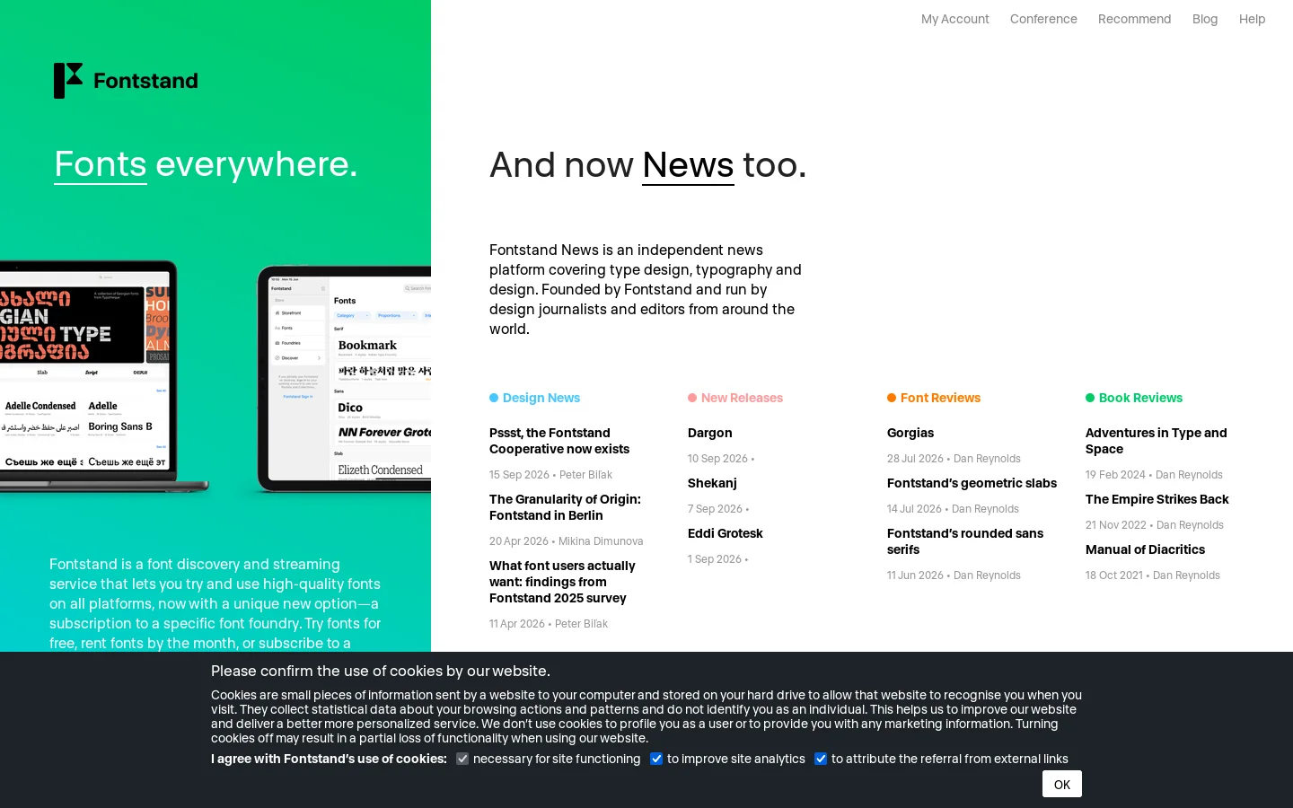 Fontstand Homepage screenshot
