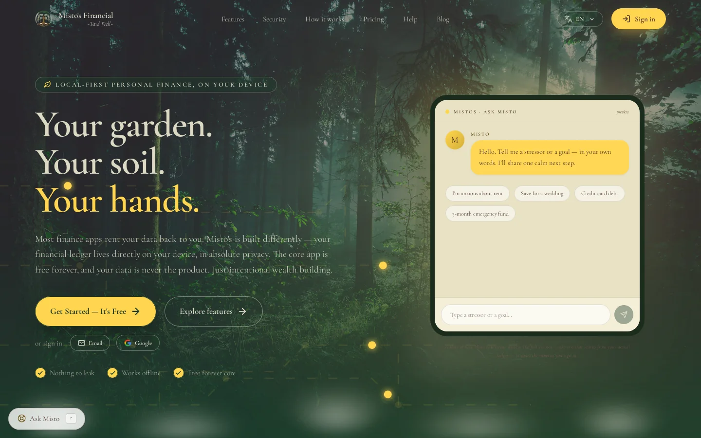 Misto's Financial Homepage screenshot