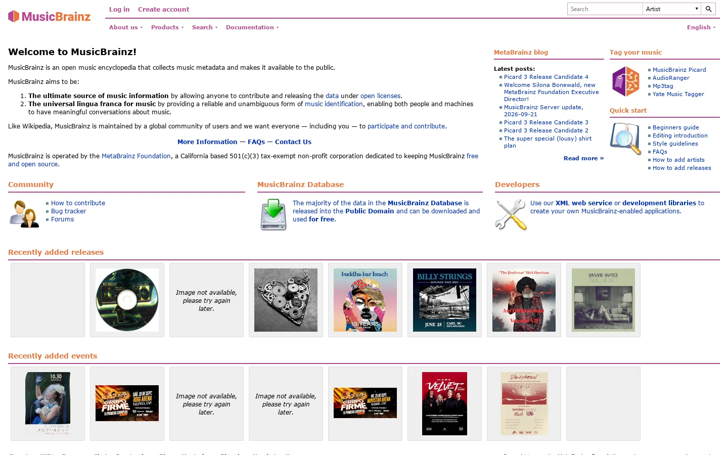 MusicBrainz Homepage screenshot