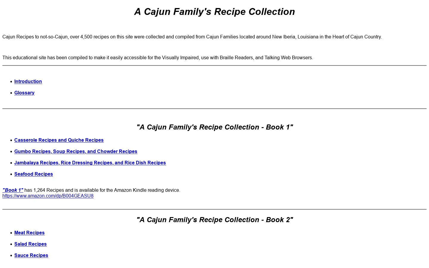 A Cajun Family's Recipe Collection Homepage screenshot
