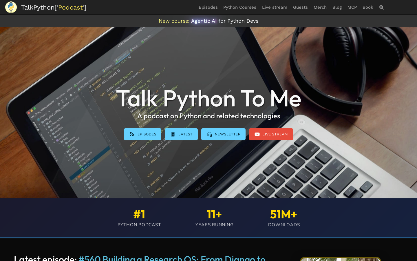 Talk Python To Me Podcast Homepage screenshot