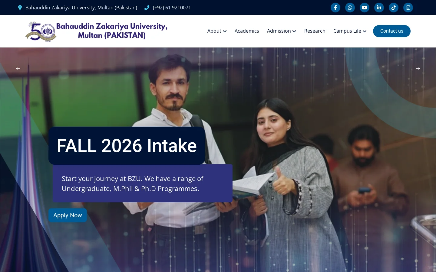 Bahauddin Zakariya University, Multan (Pakistan) Homepage screenshot