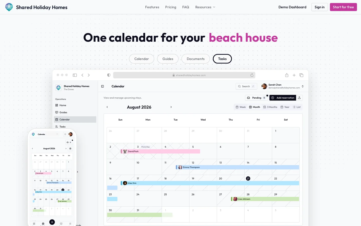 Shared Holiday Homes Homepage screenshot
