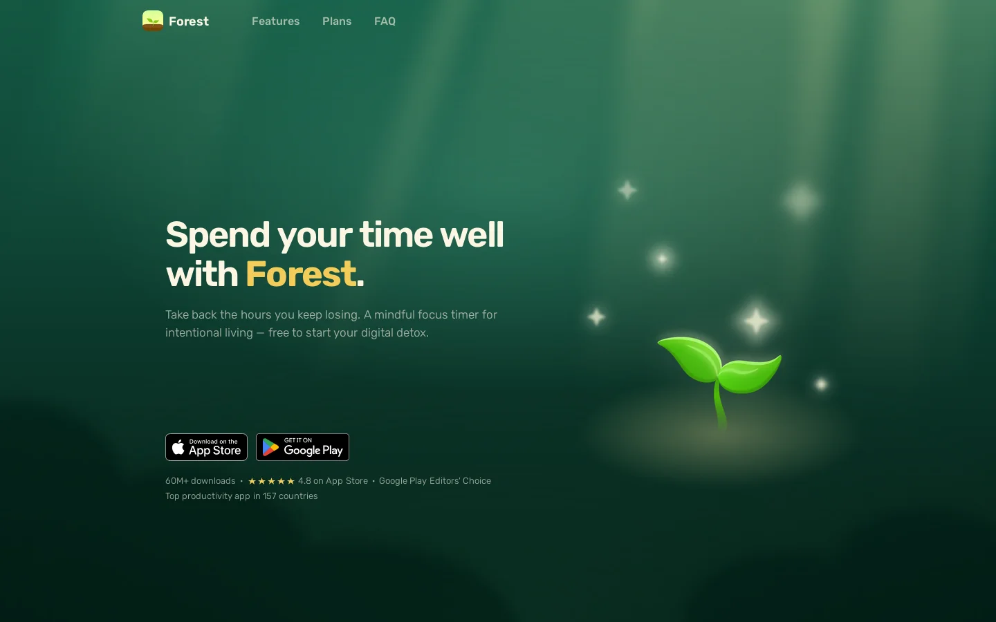 Forest — The #1 Focus App for Time Well Spent Homepage screenshot